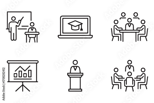 Education and Training Icons Set for Learning, Teaching, and Business Presentations