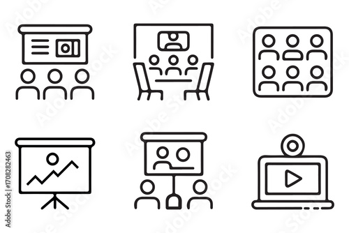 Conference and Presentation Vector Icons Set for Meeting and Webinar Design