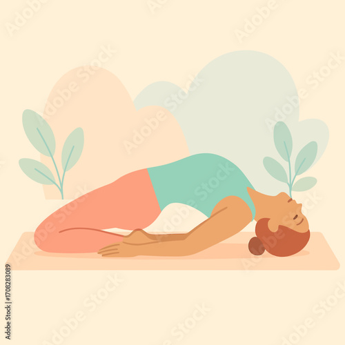 Peaceful yoga pose with gentle nature-inspired background in pastel tones
