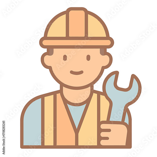 Construction worker icon in pastel colors with hard hat and wrench design