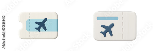 Stylized airplane ticket icons with blue airplane symbol