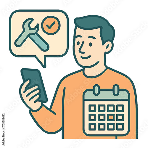 Service appointment planner with linear style character illustration