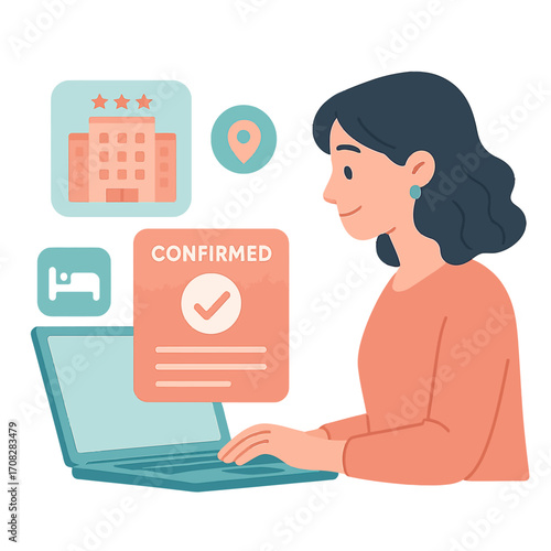 Online hotel booking confirmation with user-friendly interface and location icons