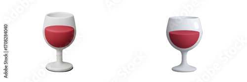 Two modern wine glasses with red liquid on white background