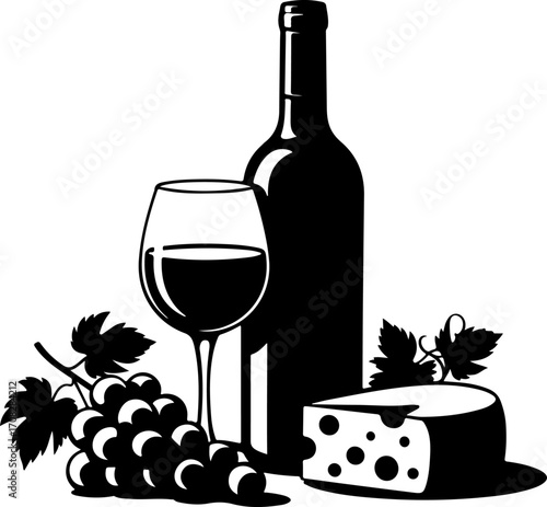 Wine still life Isolated silhouette vector illustration
