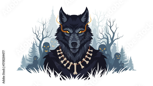 Mystic Wolf Guardian: A captivating illustration of a mystical wolf, radiating an aura of guardianship and mystery. It's a visual representation of a guardian in a dreamscape.