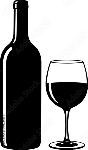 Wine still life Isolated silhouette vector illustration