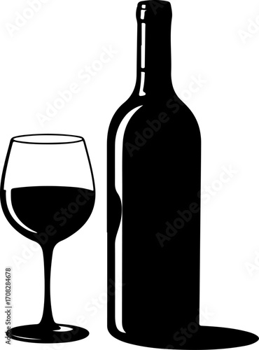 Wine still life Isolated silhouette vector illustration