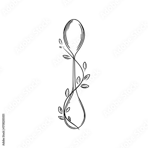 Spoon and leaves vector illustration minimalist design kitchenware cooking utensil dining silverware botanical art