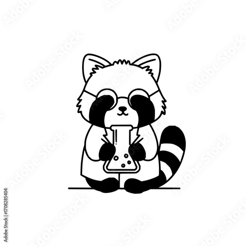 Raccoon scientist lab coat experiment beaker chemistry research cute animal science education biology 100 char