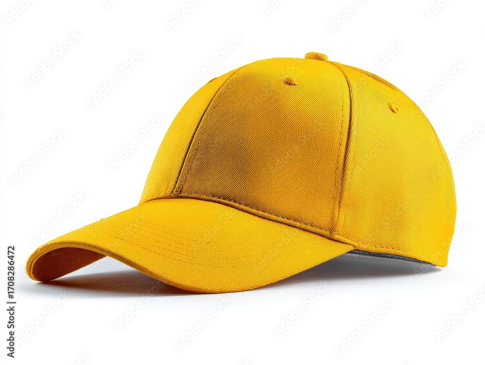 Fototapeta premium Bright yellow baseball cap, angled view