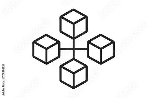 Blockchain line icon, decentralized block chain technology. Vector symbol for cryptocurrency and crypto finance. Digital data network with distributed ledger and node concept.
