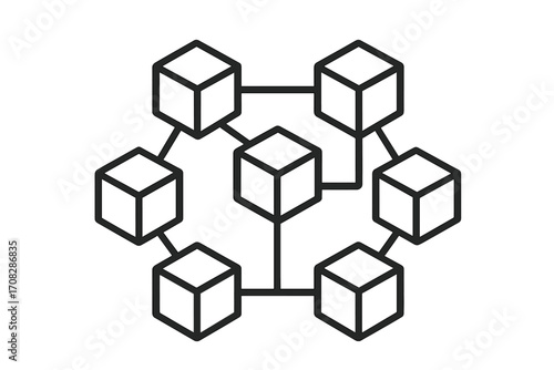 Blockchain technology line icon. Crypto currency, bitcoin, fintech concept. Distributed ledger database. Digital block chain, decentralization data structure symbol for web design.