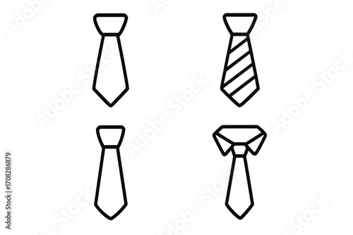 Tie line icon set. Necktie collection for business, formal wear. Men's fashion accessory. Simple outline vector illustration. Professional work attire, office dress code symbol.