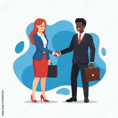 Diverse business professionals finalizing an agreement with a handshake, symbolizing a successful corporate deal and partnership