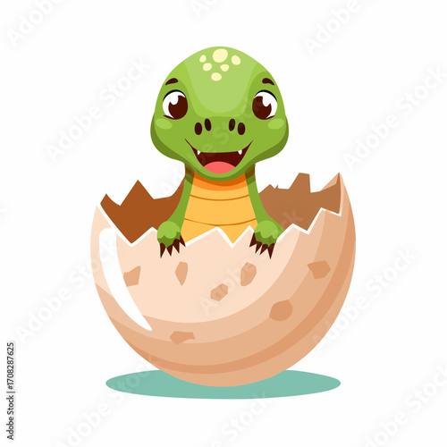 Cute Dinosaur Hatching from an Egg