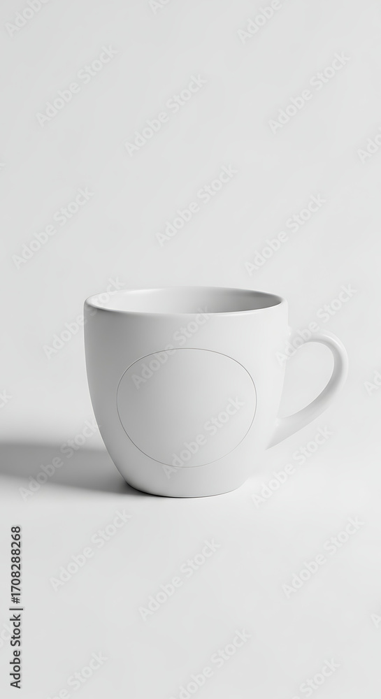 Fototapeta premium Simple White Ceramic Mug with an Oval Design Against a Clean Background