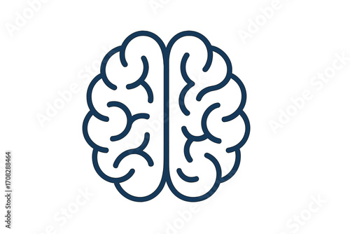 Simple human brain line icon, vector cartoon illustration, minimalistic brain symbol with neural pathways design, educational and medical concept, transparent background