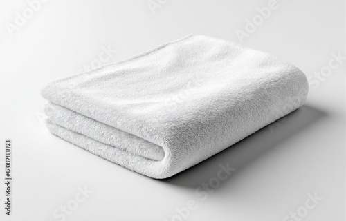 Folded white towel on plain white surface