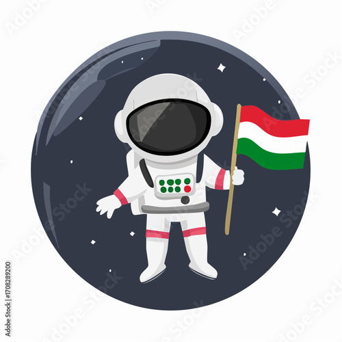 Hungarian Astronaut with Flag in Space