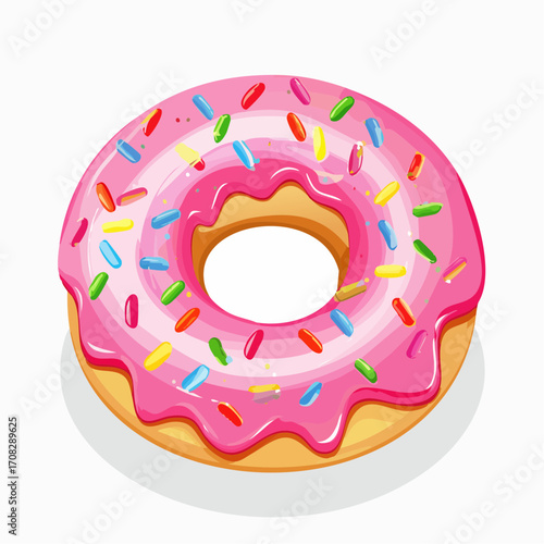 Sweet pink donut with colorful sprinkles