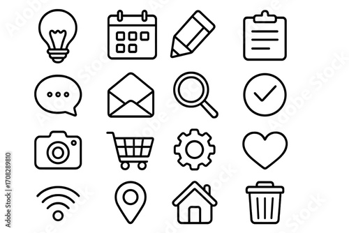 Various items line icon collection, outline signs for graphic and web design, apps, adverts, cards, vector cartoon illustration, transparent background, versatile modern icons