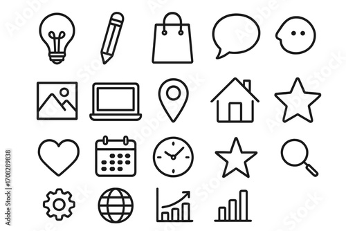 Various items line icon collection with outline signs for graphic design, web design, apps, adverts, cards, vector cartoon illustration, transparent background