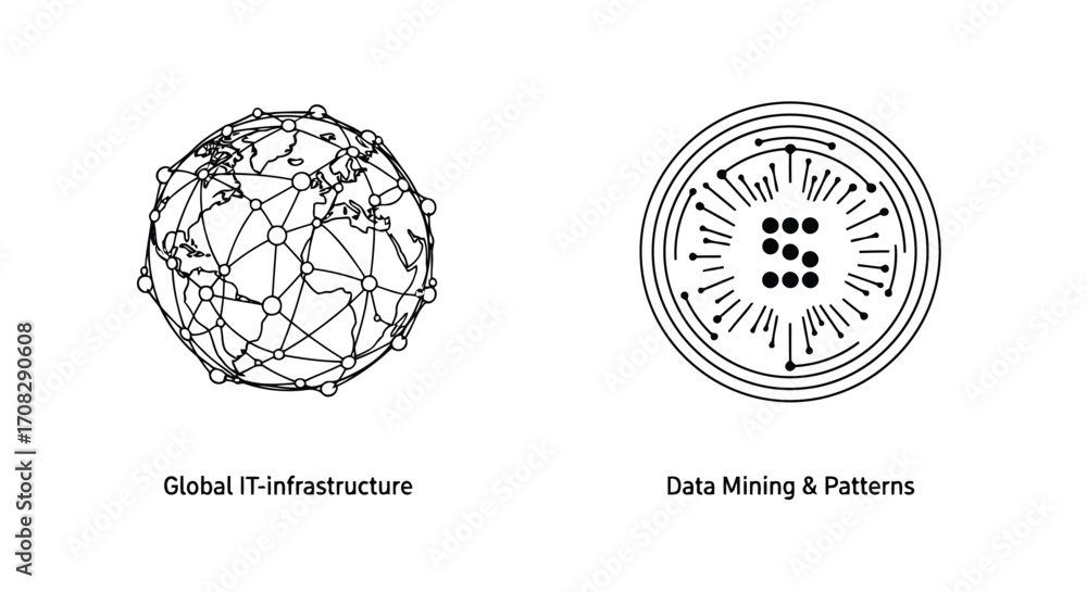 Fototapeta premium Vector illustration of global it infrastructure and data mining patterns the image shows the concept of global network and data analysis