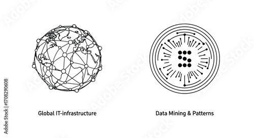 Vector illustration of global it infrastructure and data mining patterns the image shows the concept of global network and data analysis