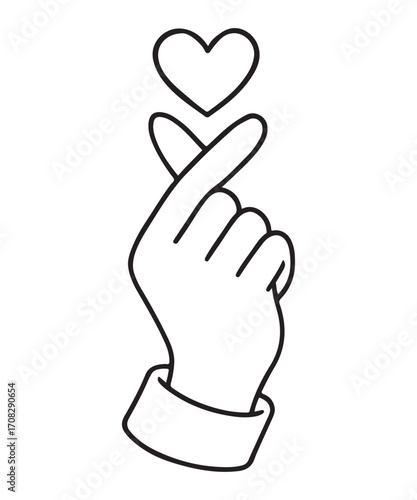 Hand Heart Gesture Love Symbol Minimalist Line Art Illustration.
