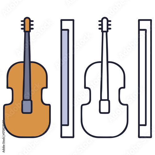 Cello Illustration Set Musical Instrument Bow Design Graphic