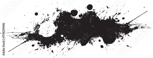 Grainy black thick swirled brush stroke with spray texture.  Vector scratches rough white background brush strokes modern black hand painted grunge brush