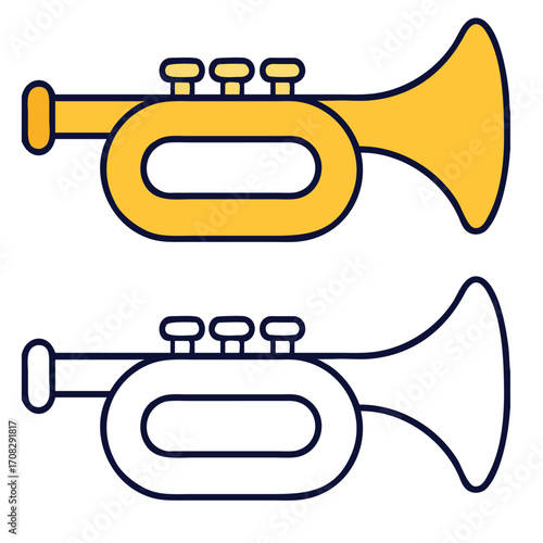 Cartoon Trumpet Illustration Stacked Musical Instrument Design Vector