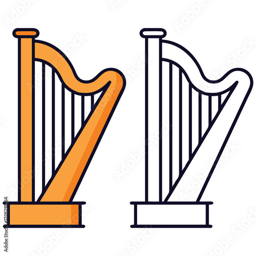 Elegant Harp Music Instrument Vector Art Illustration Set