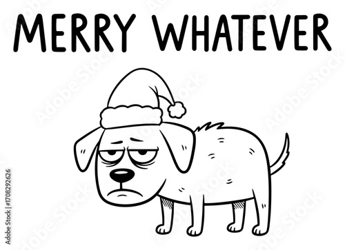 Grumpy Dog in Santa Hat with Merry Whatever Text