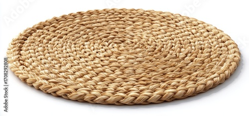 Circular woven placemat of natural beige color