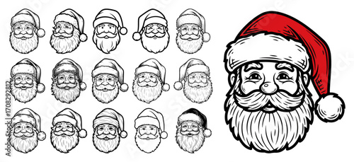 Santa Claus Faces and Icons Set for Christmas