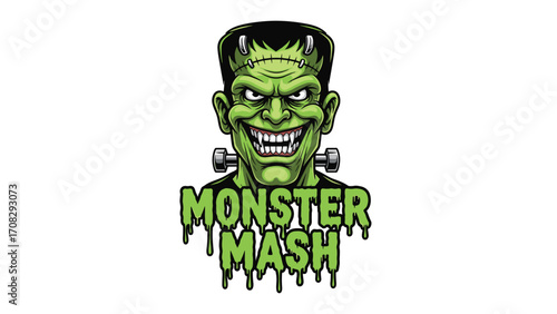 Cartoon Halloween Party with Frankenstein's Monster Dancing at a Fun October Celebration Illustration