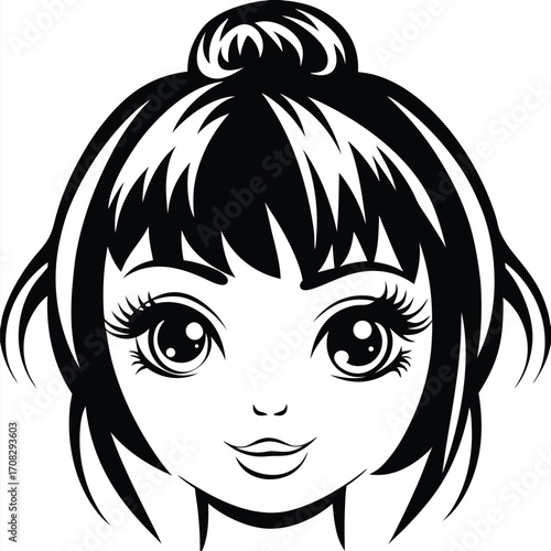 A black and white girl with topknot hairstyle is looking forward cheerfully