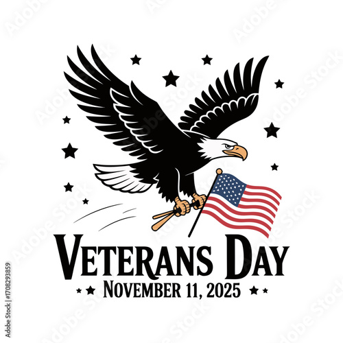 An eagle soars the american flag on veterans day, november 11, 2025, , symbolizing freedom remembrance