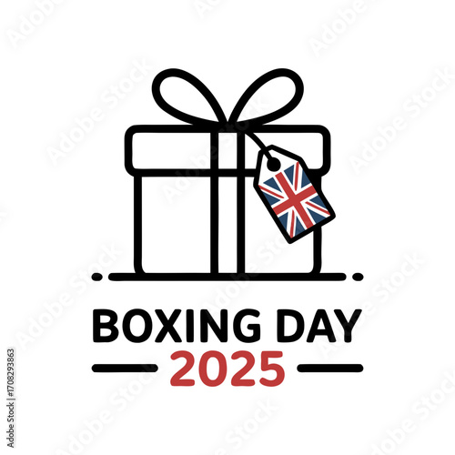 A festive boxing day 2025 illustration a gift box a union jack tag, , symbolizing the holidays giftgiving tradition