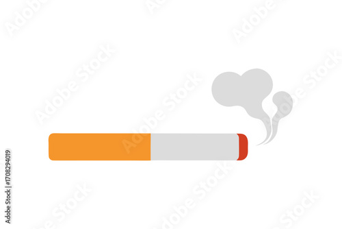 Illustration of a lit cigarette, the orange filter, white body, red tip, smoke emanating the end