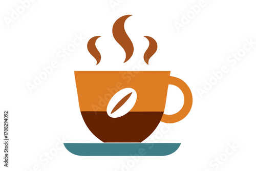 A steaming cup of coffee a coffee bean design, , perfect for a cozy morning or a cafethemed project a warm inviting feel