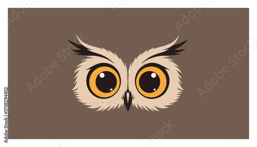 Cute Owl Face with Big Yellow Eyes Vector