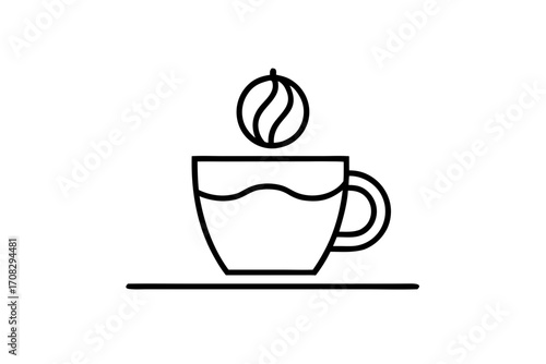 A steaming cup of coffee a coffee bean above it, , representing a warm inviting beverage for a relaxing moment