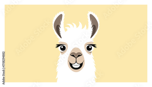 Cute Cartoon Llama Face with a Funny Smile
