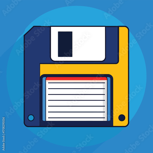 Retro floppy disk icon representing old technology data storage.