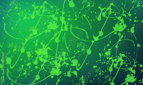 Abstract green splatter paint texture with swirling lines