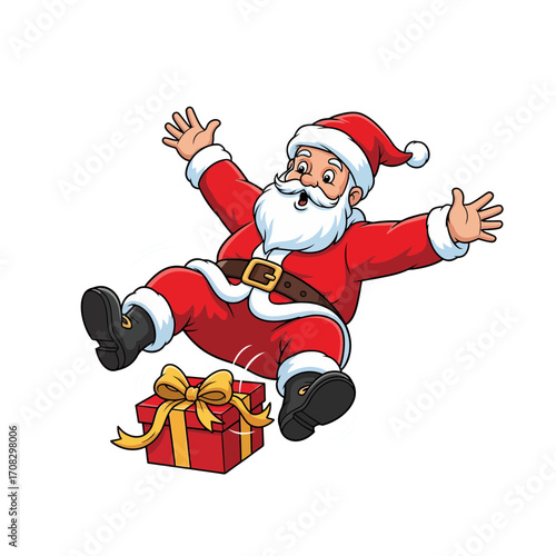Jolly Santa Claus takes an unexpected tumble, bringing a touch of humor to the holiday season