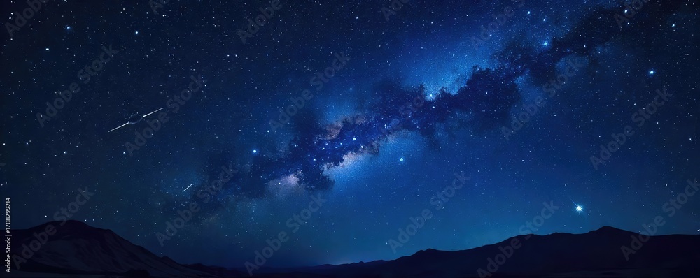 Fototapeta premium Starry night sky depicting a prominent constellation, celestial bodies shining brightly against a dark backdrop Ideal for astrology, astronomy, space, and night themes , twinkling, nature, cosmic